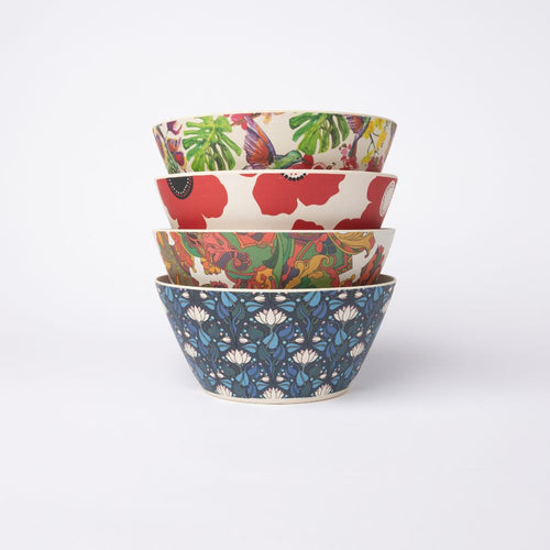 Bamboo Salad bowl - Four of the patterned range stacked