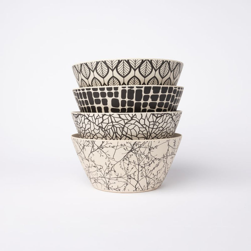 Bamboo Salad bowl - Bamboo Bowls in the lack and white range stacked four high
