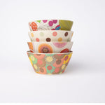 Bamboo Salad bowl Stacked four high.  This is from the range of colourful patterned bowls 