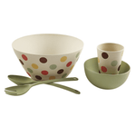 Bamboo Cup and Salad Bowl with mint green accessories