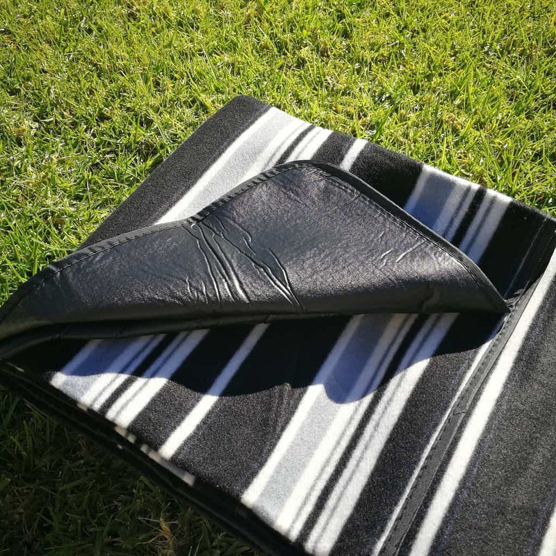 Black and White Striped Picnic Rug