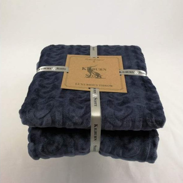 Cable Fleece Throw - Inky Blue