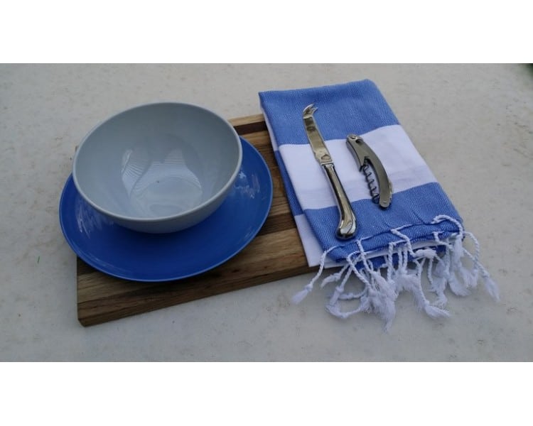 Picnic Towel - Margaux Royal Blue & White