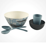 Bamboo salad bowl - Omkara - peacock design with bamboo dinnerware in blue and charcoal