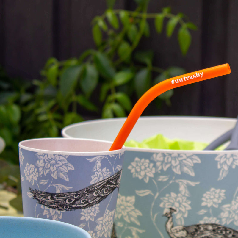 Silicone Straw sitting in a bamboo cup