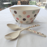 Bamboo salad serving set - Spotty design