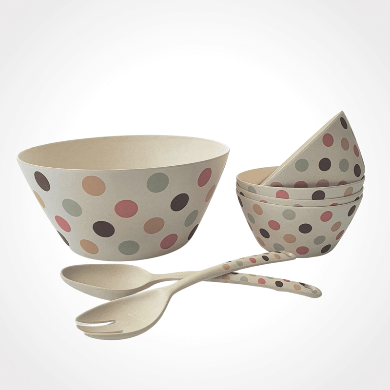 Bamboo salad serving set - Spotty design