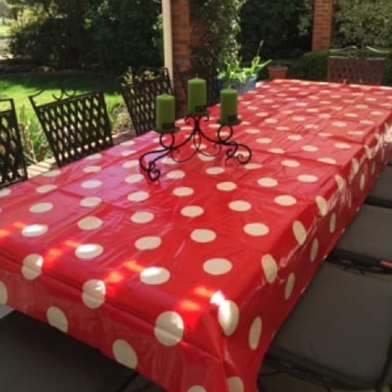 Laminated Tablecloth - Red with Large White Spot